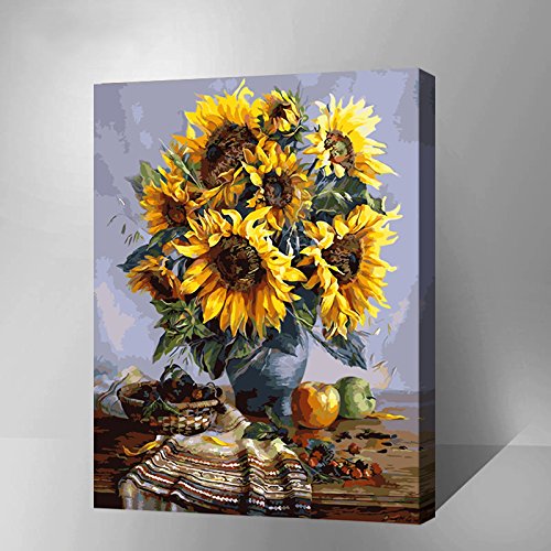 MADE4U [ 20" ] [ Wood Framed ] Paint By Numbers Kit Brushes and Paints for Adult ( Sunflower G437 )