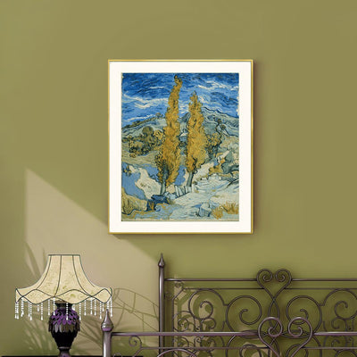 [ Van Gogh ][ Two Poplars on a Road through the Hills ] Museum Class Art Reproduction Painting [ CRUSE 3.82 Giga Resolution Original Piece Scanned and Painted] [ Aluminum Framed ]