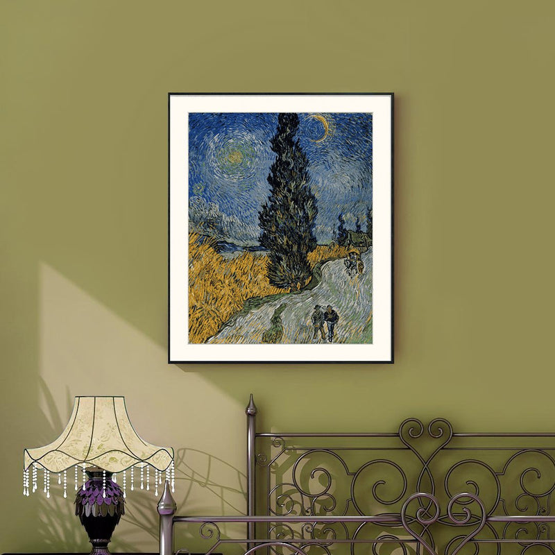 [ Van Gogh ][ Road with Cypress and Star ] Museum Class Art Reproduction Painting [ CRUSE 3.82 Giga Resolution Original Piece Scanned and Painted] [ Aluminum Alloy Hand Framed ]