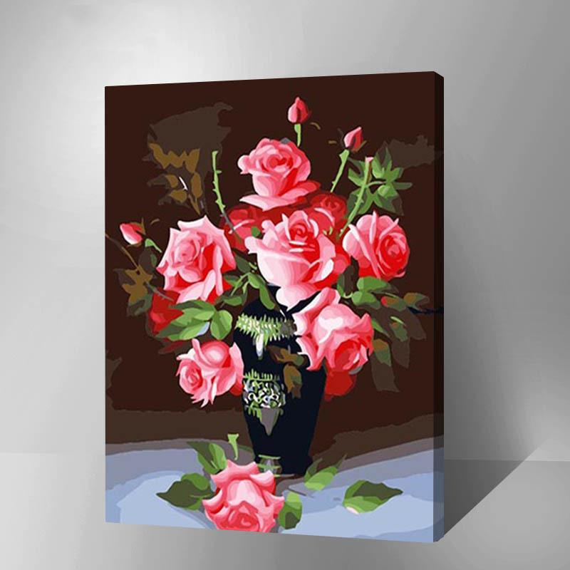 MADE4U [ Flowers and Vases Series ] [ 20" ] [ Wood Framed ] Paint By Numbers Kit with Brushes and Paints (Flowers G137)