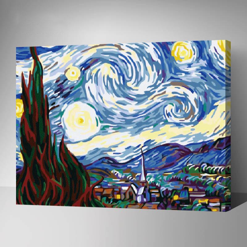 MADE4U [ Famous Art Collection ] [ 20" ] [ Wood Framed ] Paint By Numbers Kit with Brushes and Paints ( Van Gogh - Sky HHGZG192 )
