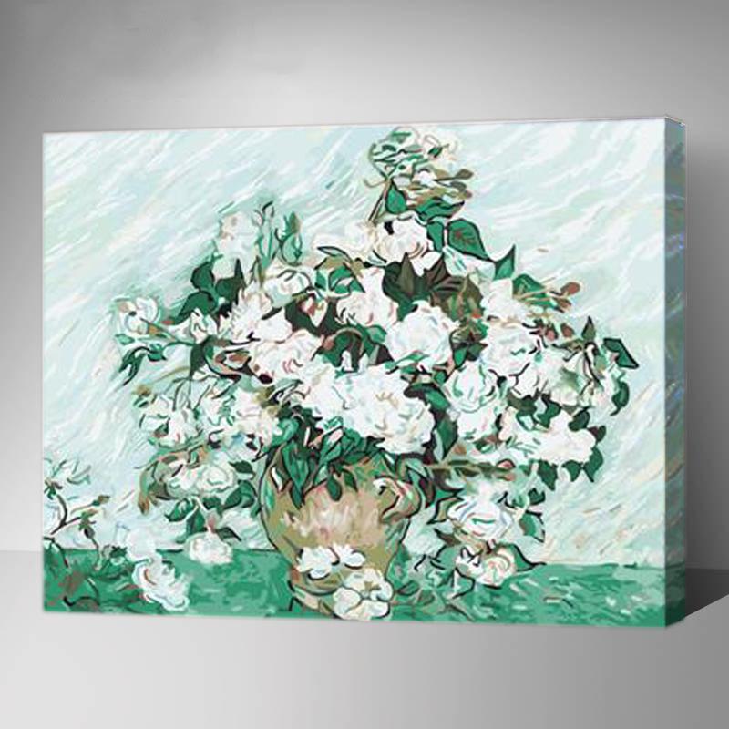 MADE4U [ Famous Art Collection ] [ 20" ] [ Wood Framed ] Paint By Numbers Kit with Brushes and Paints ( The White Rose HHGZG281 )