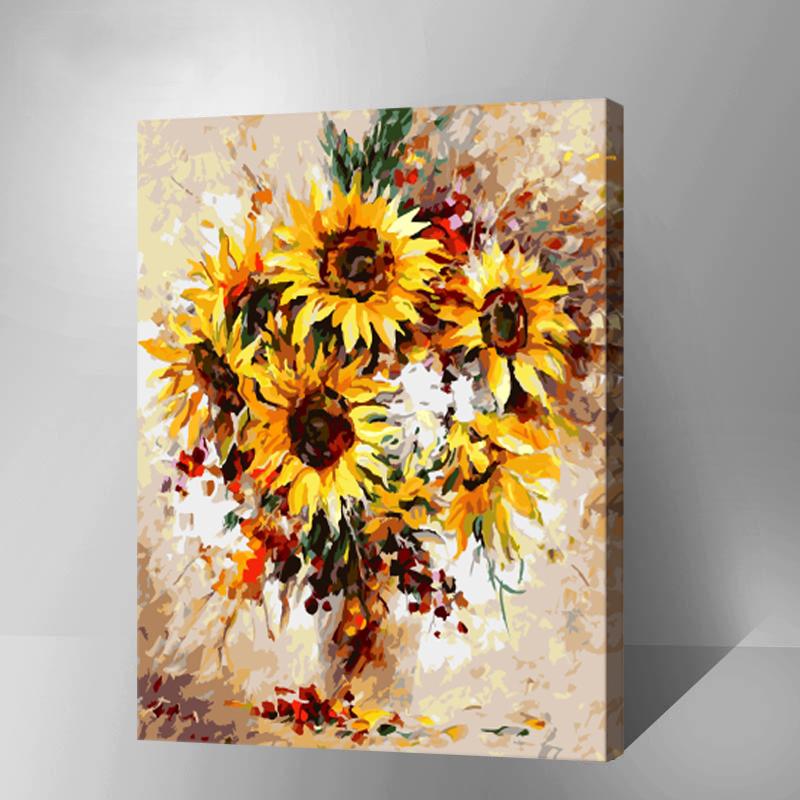 MADE4U [ Flowers and Vases Series ] [ 20" ] [ Wood Framed ] Paint By Numbers Kit with Brushes and Paints ( Sunflower) HHGZG453