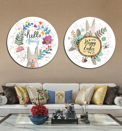MADE4U [ Circular Plate ] [ 2 Pieces Split Series ] [ 16" ] [ Thicker Wood Framed ] Paint By Numbers Kit with Brushes and Paints ( Great Saver Bundle of 2 GGCHTAB )