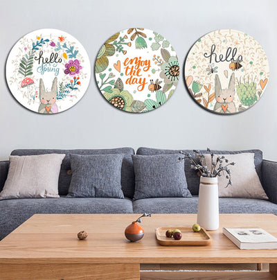 MADE4U [ Circular Plate ] [ 3 Pieces Split Series ] [ 16" ] [ Thicker Wood Framed ] Paint By Numbers Kit with Brushes and Paints ( Great Saver Bundle of 3 GGCHTACE )