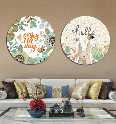 MADE4U [ Circular Plate ] [ 2 Pieces Split Series ] [ 16" ] [ Thicker Wood Framed ] Paint By Numbers Kit with Brushes and Paints ( Great Saver Bundle of 2 GGCHTCE )