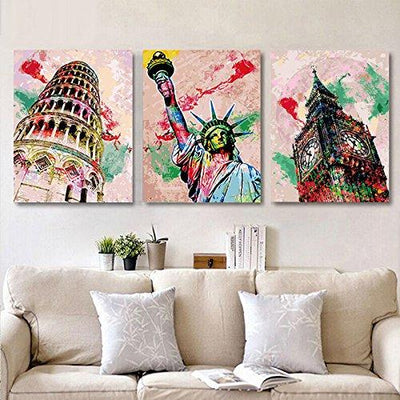 MADE4U [ Building series ] [ 20" ] [ Thicker (1") ] [ Wood Framed ] Paint By Numbers Kit with Brushes and Paints ( Great Saver Bundle of 3 ) XL44X3
