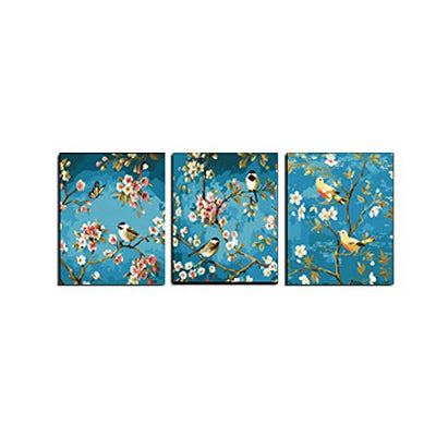 Made4u [ 3 Pieces Split Series Flowers  [ 20" x 3 ] [ Wood Framed ] Paint By Numbers Kit with Brushes and Paints ( Flowers and Birds 1 ) YCGP23