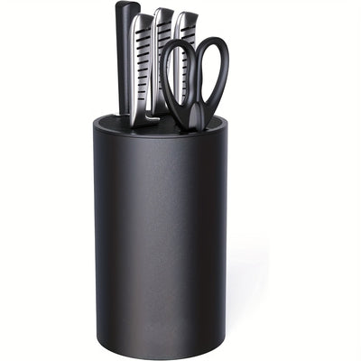 Knife Stand, Knife Block Without Knives, Knife Holder, Universal Round Knife Block Only, Detachable Knife Holder for Easy Cleaning, Space Saver Knife Storage Holder with Scissors Slot, Black