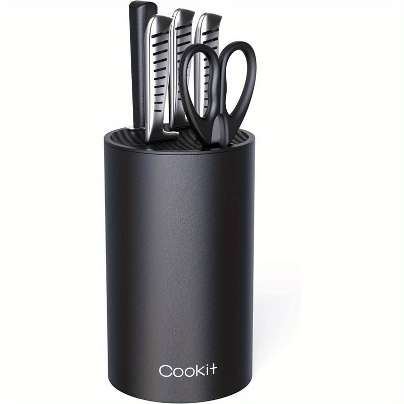 Knife Stand, Knife Block Without Knives, Knife Holder, Universal Round Knife Block Only, Detachable Knife Holder for Easy Cleaning, Space Saver Knife Storage Holder with Scissors Slot, Black