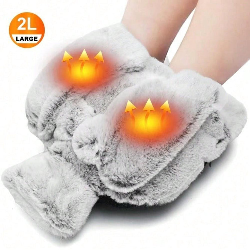 Foot Hot Water Bottle, 2L Hot Water Bottle for Feet, Foot Warmer Hot Water Bottle for Women for Foot Warming, Pain Relief, Hot and Cold Therapy, Feet Warmers Suitable for Feet Size 35-45, Super Soft, Water Filled Plush Foot Warmer, Winter