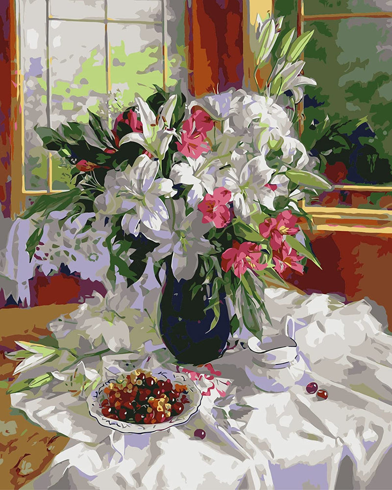 MADE4U [ 20" ] [ Thicker (1") ] [ Wood Framed ] Paint By Numbers Kit with Brushes and Paints for Adult ( Flowers YWYZ8800 )