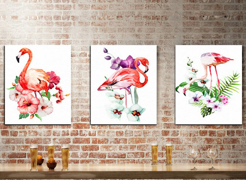 Made4u [ 3 Pieces Split Series 2  [ 20" x 3 ] [ Thicker (1") ] [ Wood Framed ] Paint By Numbers Kit with Brushes and Paints ( Flamingo 3 ) CRGP69