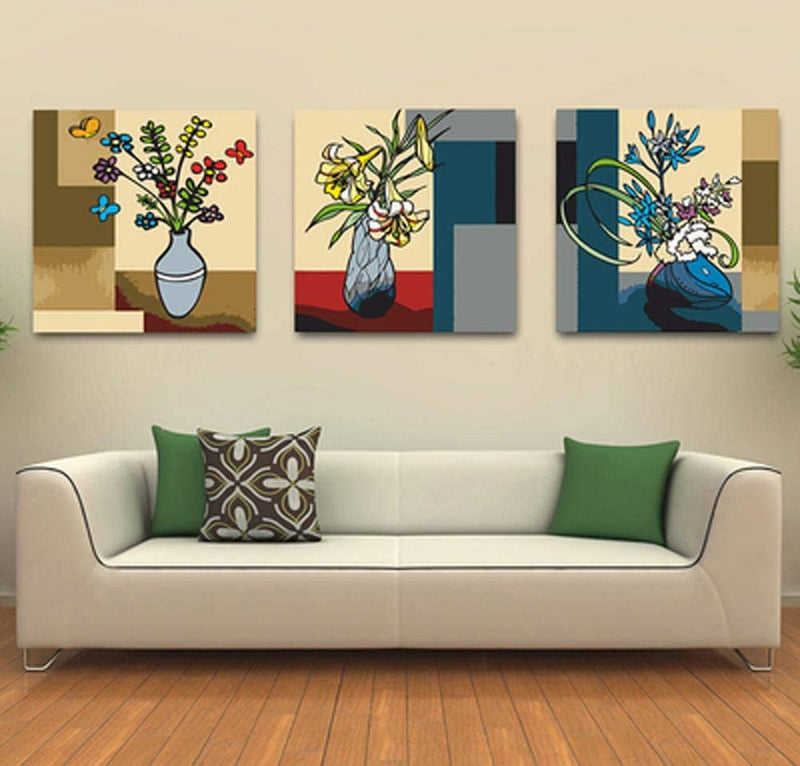Made4u [ 3 Pieces Split Series Flower 3  [ 16" x 3 ] [ Wood Framed ] Paint By Numbers Kit with Brushes and Paints ( Vase ) DLFP7074