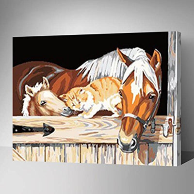 MADE4U [ 20" ] [ Animals Series 1 ] [ Wood Framed ] Paint By Numbers Kit with Brushes and Paints ( Horses 3 HHGZG348 )