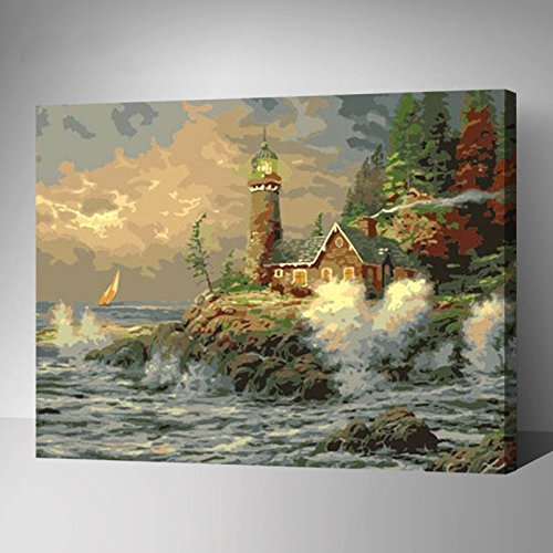 Made4u [ Waters Series 1 [ 20" ] [ Wood Framed ] Paint By Numbers Kit with Brushes and Paints for Adult ( Beacon and Coast HHGZG341 )
