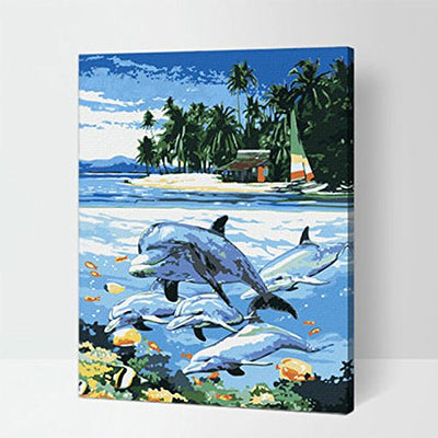 Made4u [ 20"  [ Wood Framed ] Paint By Numbers Kit for Adult ( Dolphins G353 )