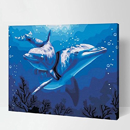 MADE4U [ Animals Series 2 ] [ 20" ] [ Wood Framed ] Paint By Numbers Kit with Brushes and Paints ( Dolphin HHGZG049 )