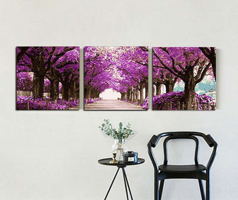 MADE4U [ 3 Pieces Split Series Beauty ] [ 16" x 3 ] [ Wood Framed ] Paint By Numbers Kit with Brushes and Paints ( Road ) YCFP096