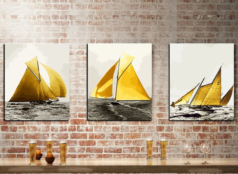 Made4u [ 3 Pieces Split Series 2  [ 20" x 3 ] [ Thicker (1") ] [ Wood Framed ] Paint By Numbers Kit with Brushes and Paints ( Sailboat ) CRGP45