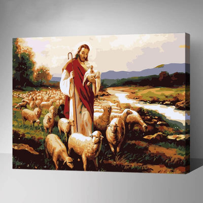 MADE4U [ Christianity Series ] [ 20" ] [ Thicker (1") ] [ Wood Framed ] Paint By Numbers Kit with Brushes and Paints (Jesus Shepherd, YWYZ8005)