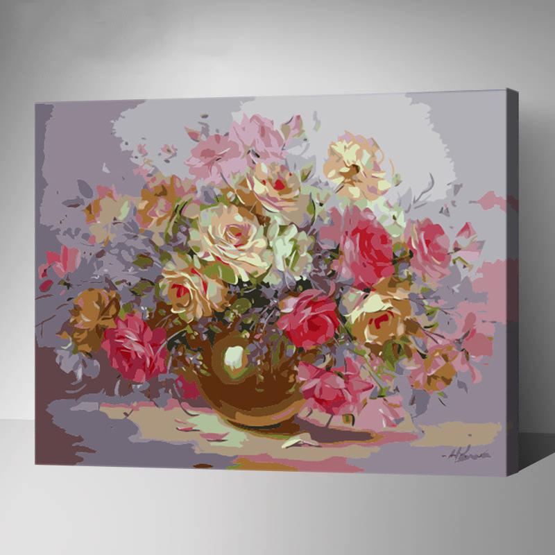 MADE4U [ Flowers and Vases Series ] [ 20" ] [ Thicker (1") ] [ Wood Framed ] Paint By Numbers Kit with Brushes and Paints ( Vase of Flowers, YWYZ8091