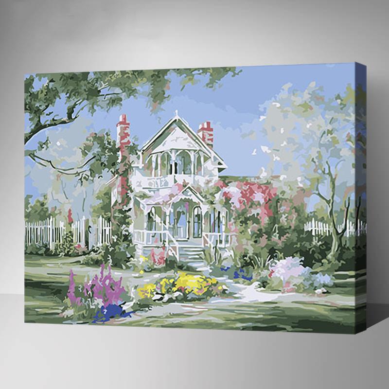 MADE4U [ Landscape Series ] [ 20" ] [ Thicker (1") ] [ Wood Framed ] Paint By Numbers Kit with Brushes and Paints ( Garden, YWYZ8204 )
