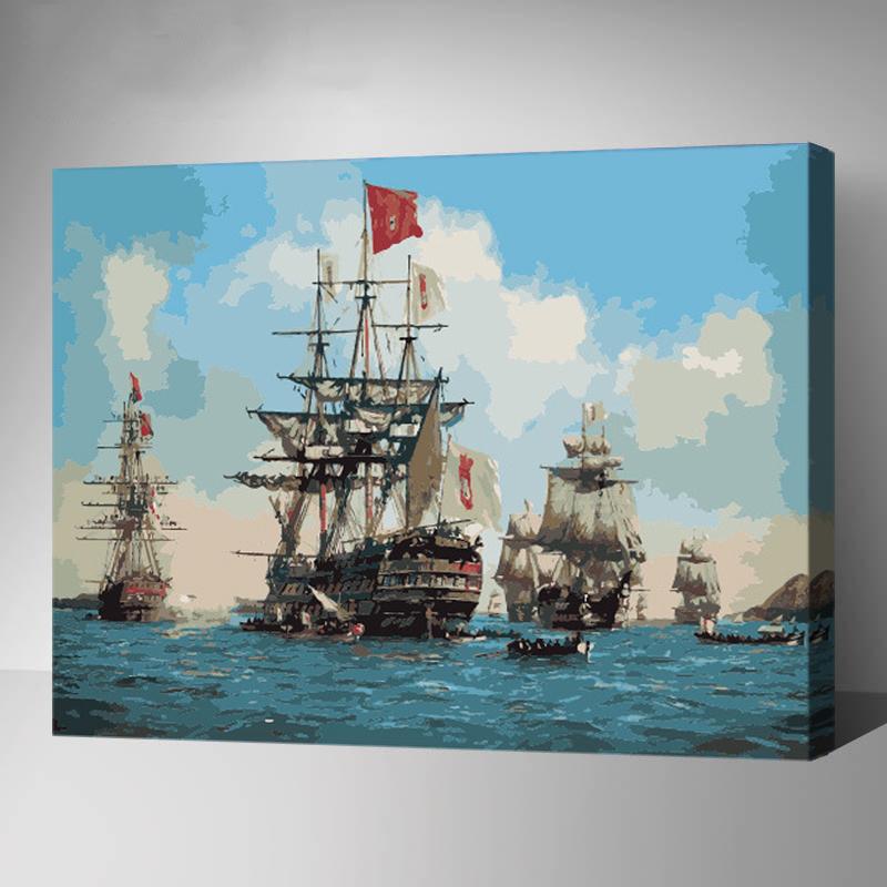 MADE4U [ Ships Series ] [ 20" ] [ Thicker (1") ] [ Wood Framed ] Paint By Numbers Kit with Brushes and Paints (Ships YWYZ8676)