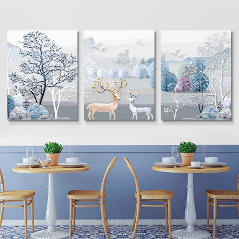 Made4u [ 3 Pieces Split Series Forest Deer 1  [ 20" x 3 ] [ Wood Framed ] Paint By Numbers Kit with Brushes and Paints ( Forest Deer 8 ) FSGP004