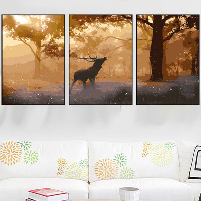 Made4u [ 3 Pieces Split Series Flower 2 [ 20" x 3 ] [ Wood Framed ] Paint By Numbers Kit for Adult ( Forest Deer 2 ) YCGP09