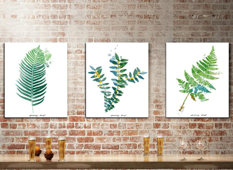 MADE4U [ 3 Pieces Split Series Green Leaves ] [ 20" x 3 ] [ Thicker (1") ] [ Wood Framed ] Paint By Numbers Kit with Brushes and Paints ( Green Leaves 1 ) CRGP48