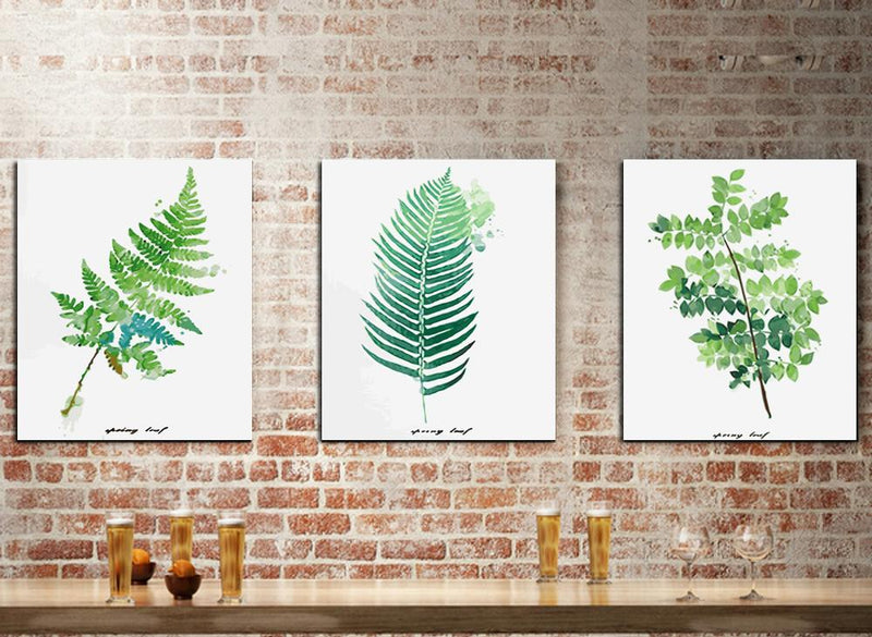 MADE4U [ 3 Pieces Split Series Green Leaves ] [ 20" x 3 ] [ Thicker (1") ] [ Wood Framed ] Paint By Numbers Kit with Brushes and Paints ( Green Leaves 4 ) CRGP80