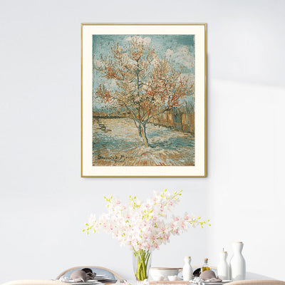 [ Van Gogh ][ Pink Peach Tree in Blossom ] Museum Class Art Reproduction Painting [ CRUSE 3.82 Giga Resolution Original Piece Scanned and Painted] [ Aluminum Alloy Hand Framed ]