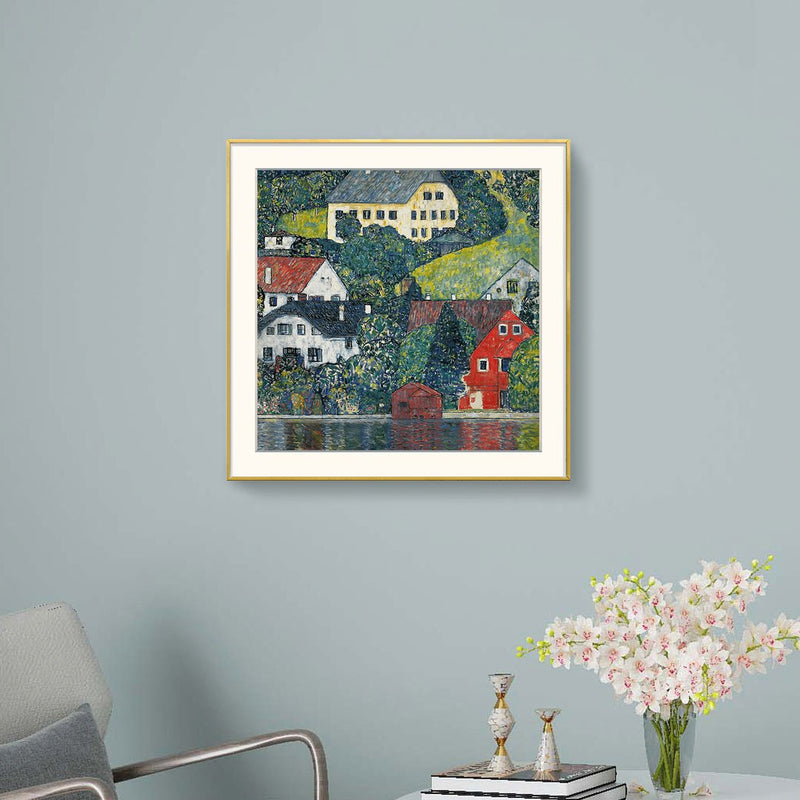 [ Gustav Klimt ][ Houses at Unterach on the Attersee ] Museum Class Art Reproduction Painting [ CRUSE 3.82 Giga Resolution Original Piece Scanned and Painted ] [ Aluminum Framed ]