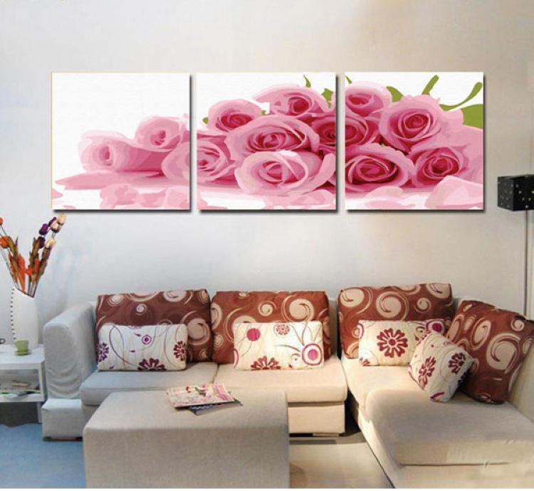 MADE4U [ 3 Pieces Split Series Flower ] [ 16" x 3 ] [ Wood Framed ] Paint By Numbers Kit with Brushes and Paints ( Rose C ) DLFP7110
