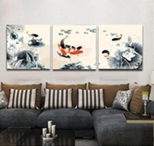 MADE4U [ 3 Pieces Split Series Ink Painting ] [ 16" x 3 ] [ Wood Framed ] Paint By Numbers Kit with Brushes and Paints ( Ink Painting 1 ) DLFP7122
