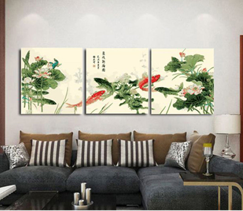 MADE4U [ 3 Pieces Split Series Ink Painting ] [ 16" x 3 ] [ Wood Framed ] Paint By Numbers Kit with Brushes and Paints ( Ink Painting 3 ) DLFP7125