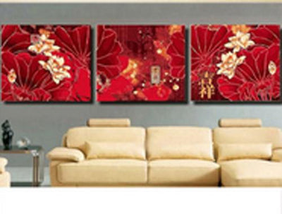 MADE4U [ 3 Pieces Split Series Flower ] [ 16" x 3 ] [ Wood Framed ] Paint By Numbers Kit with Brushes and Paints ( Lotus ) DLFP7139