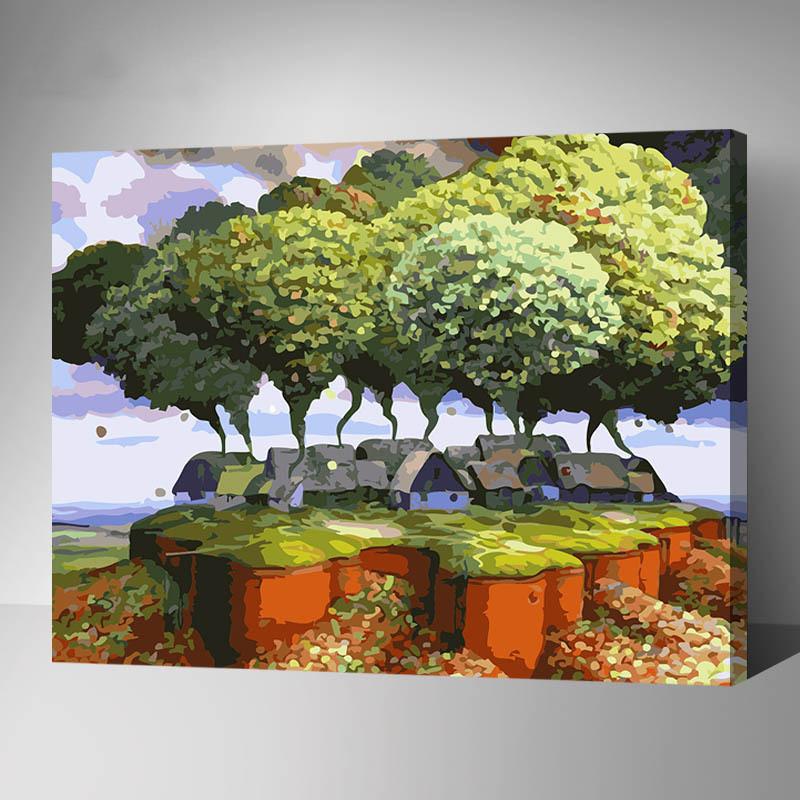 MADE4U [Landscape Series] [20"] [Wood Framed] Paint By Numbers Kit with Brushes and Paints (Trees G039)