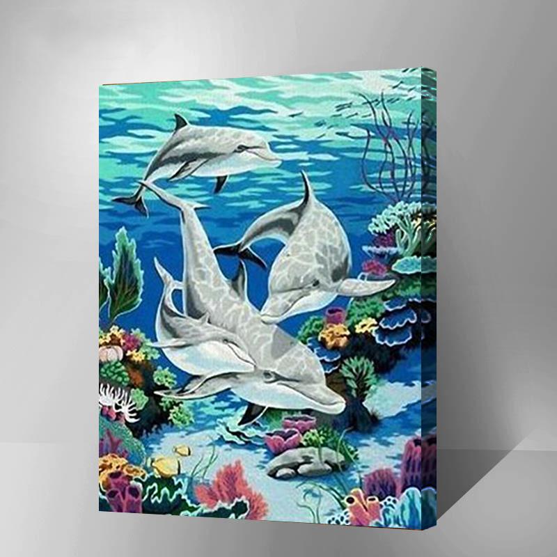 MADE4U [ Animals Series 2 ] [ 20" ] [ Wood Framed ] Paint By Numbers Kit with Brushes and Paints ( Dolphin G046 )