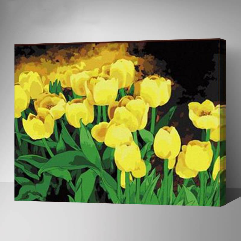 MADE4U [ Gradens Series ] [ 20" ] [ Wood Framed ] Paint By Numbers Kit with Brushes and Paints (Yellow Tulips G054)