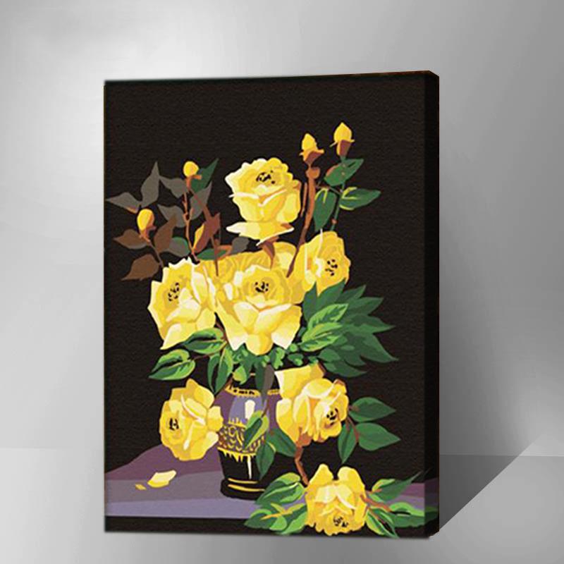MADE4U [ Flowers and Vases Series ] [ 20" ] [ Wood Framed ] Paint By Numbers Kit with Brushes and Paints (Yellow Rose G068)