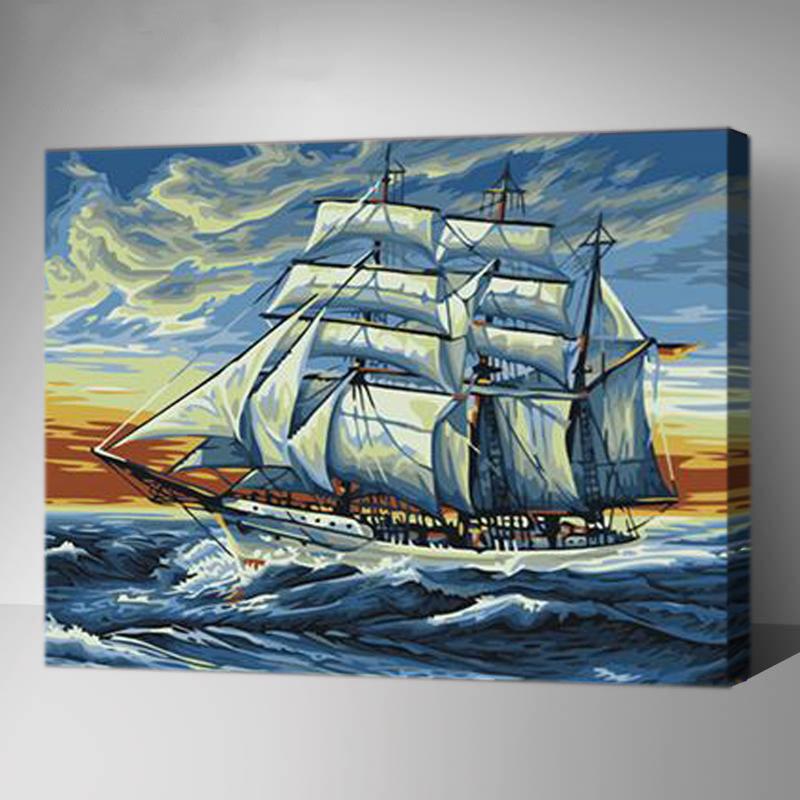 MADE4U [ Ships Series ] [ 20" ] [ Wood Framed ] Paint By Numbers Kit with Brushes and Paints (Ship G077)