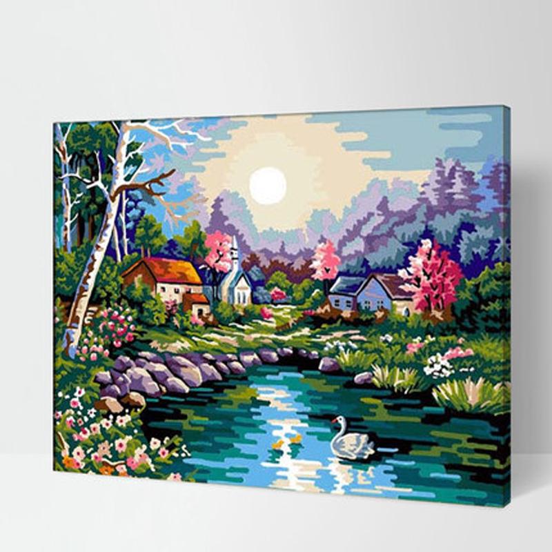 MADE4U [ Waters Series 3 ] [ 20" ] [ Wood Framed ] Paint By Numbers Kit with Brushes and Paints ( Swan Lake HHGZG101 )