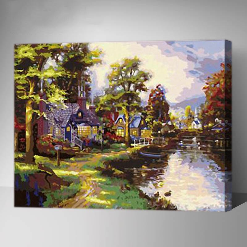 MADE4U [Waters Series] [20"] [Wood Framed] Paint By Numbers Kit with Brushes and Paints (Houses G122)