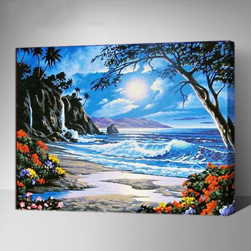 MADE4U [ Waters Series 3 ] [ 20" ] [ Wood Framed ] Paint By Numbers Kit with Brushes and Paints ( Beach 2 HHGZG209 )