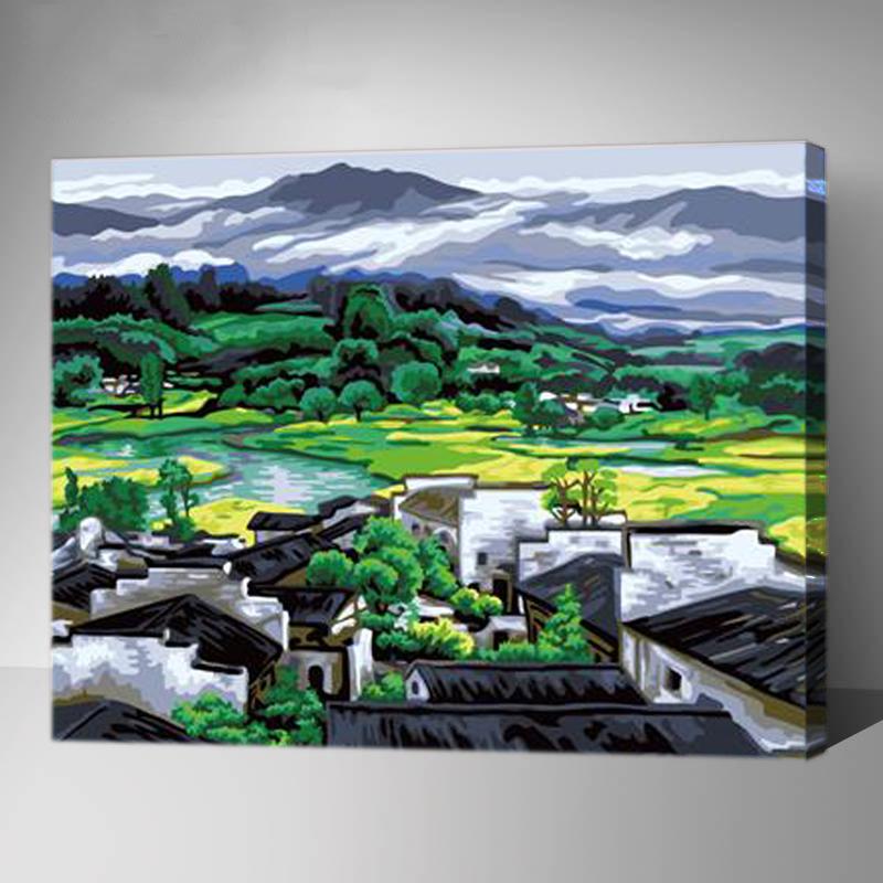 MADE4U [ Landscape Series ] [ 20" ] [ Wood Framed ] Paint By Numbers Kit with Brushes and Paints ( Wushan Cloud) HHGZG248
