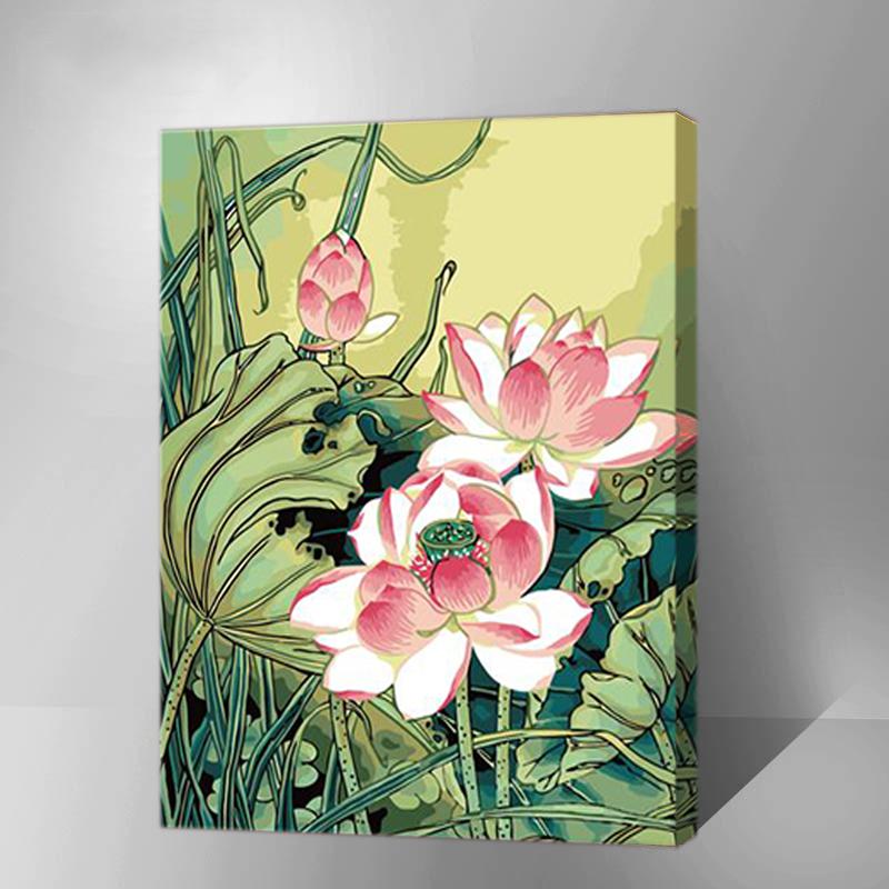 MADE4U [ Gradens Series ] [ 20" ] [ Wood Framed ] Paint By Numbers Kit with Brushes and Paints (Lotus G262)