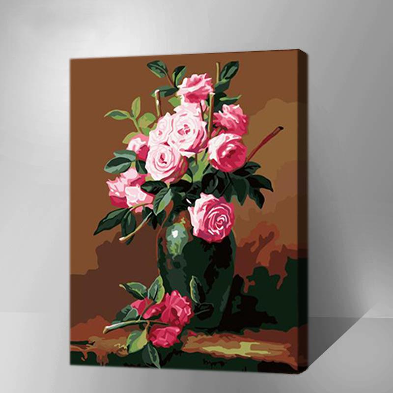 MADE4U [ Flowers and Vases Series ] [ 20" ] [ Wood Framed ] Paint By Numbers Kit with Brushes and Paints ( Flowers) HHGZG265