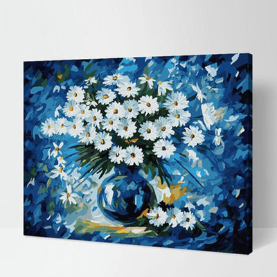 MADE4U [ Flowers and Vases Series ] [ 20" ] [ Wood Framed ] Paint By Numbers Kit with Brushes and Paints ( Blue Daisy) HHGZG288